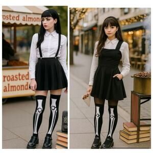 Two Left Feet Wicked Cool Thigh High Sock O/S Bare Bones Blk Gothic Whimsygoth